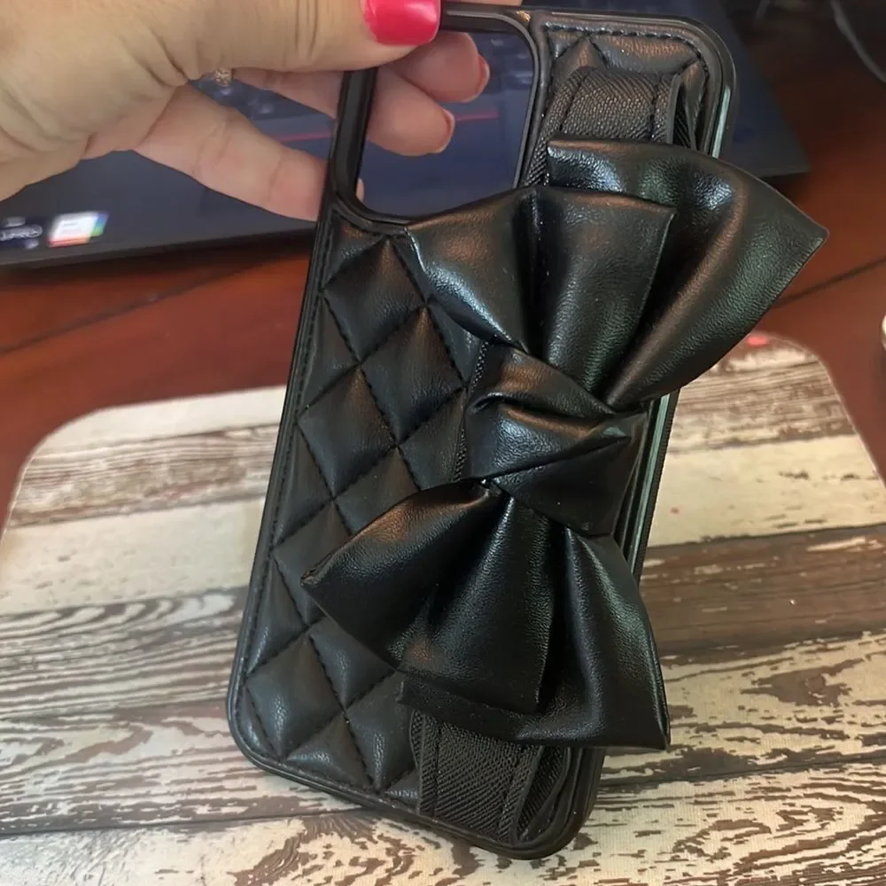 iPhone 13 Pro Max #COQUETTE-GIRL Designer Quilted Bow Case Handle